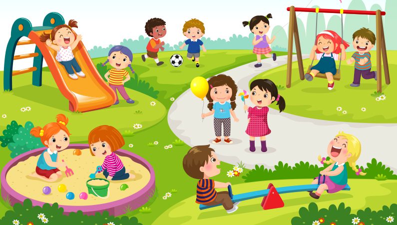 Børn leger på legeplads 